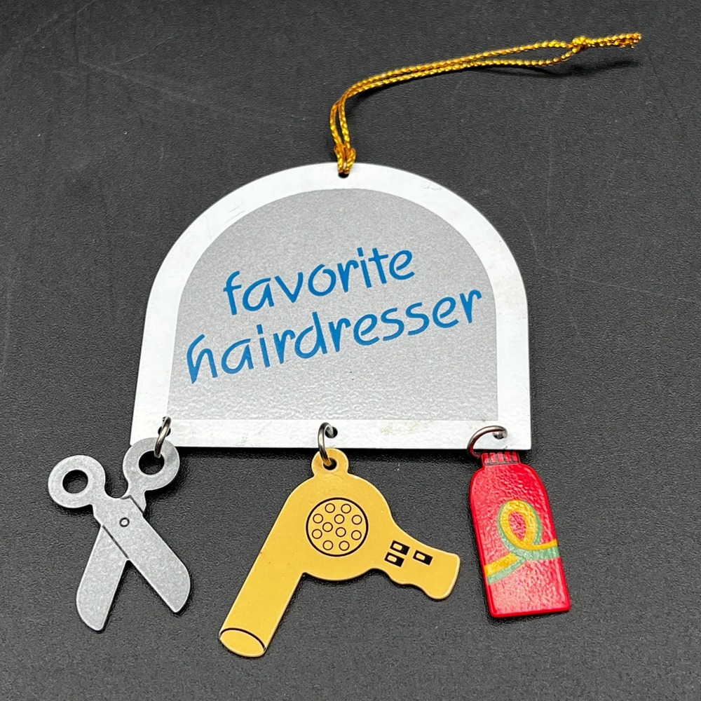 Vtg Avon Favorite Hairdresser Metal Ornament 1997 Scissors‎ Blow Dryer Salon